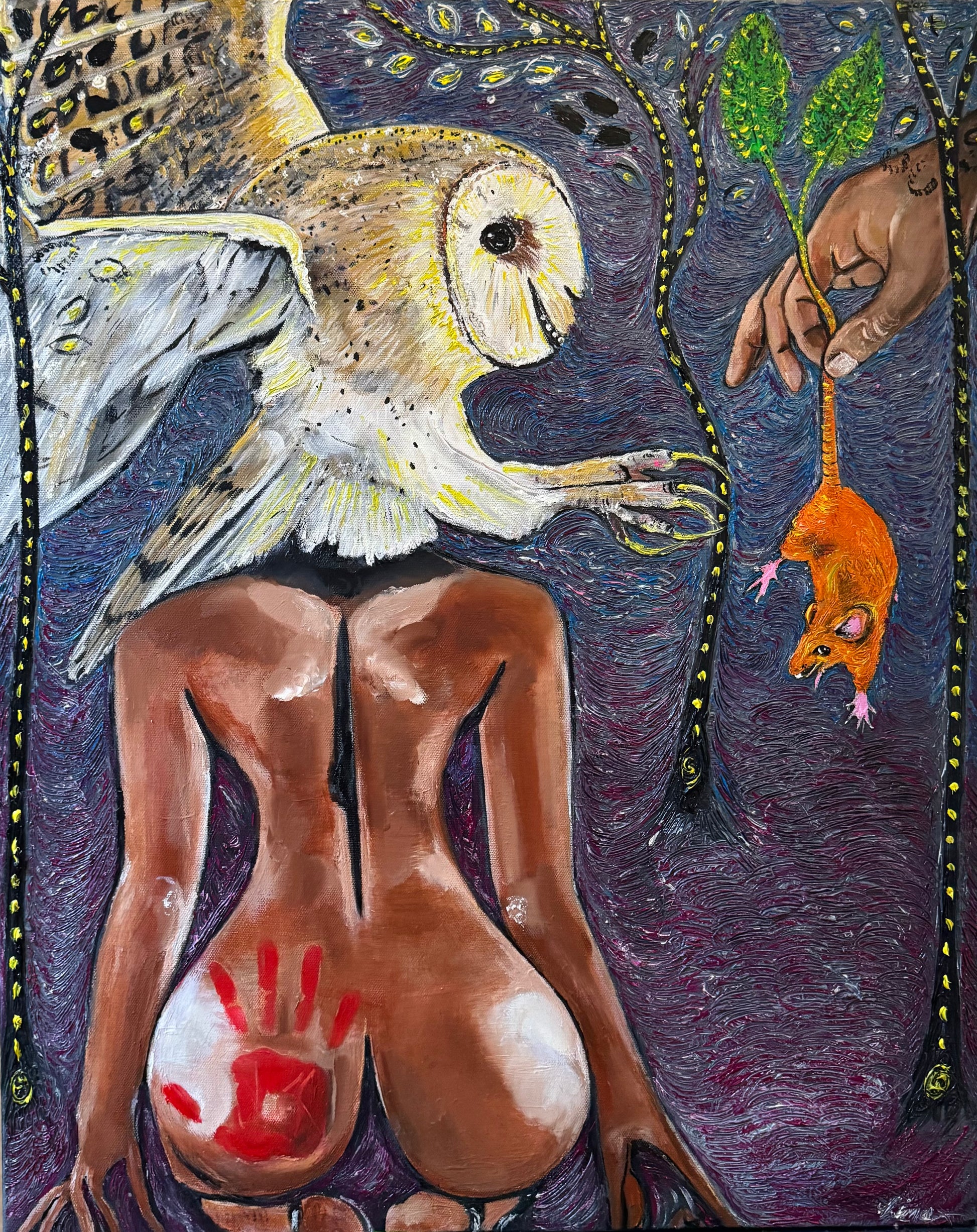 Temptation - Owl and Mouse Original Oil Painting | 80cm x 60cm | Wildlife Art
