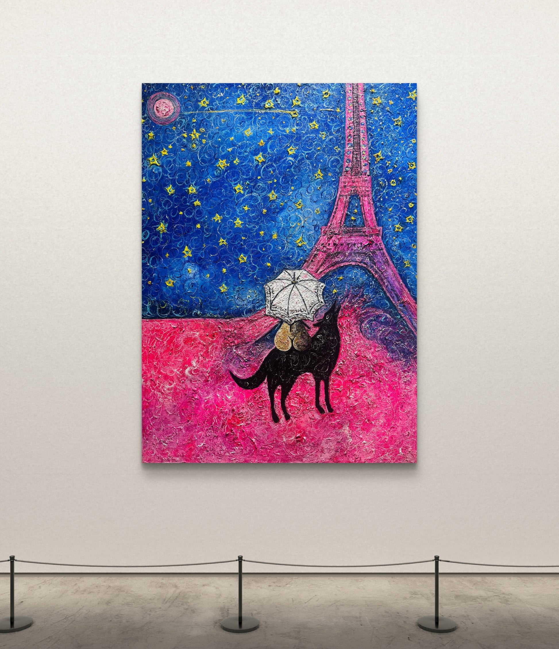 Paris Dreams - Original Wolf & Eiffel Tower Painting | Mystical Art by Limaxart