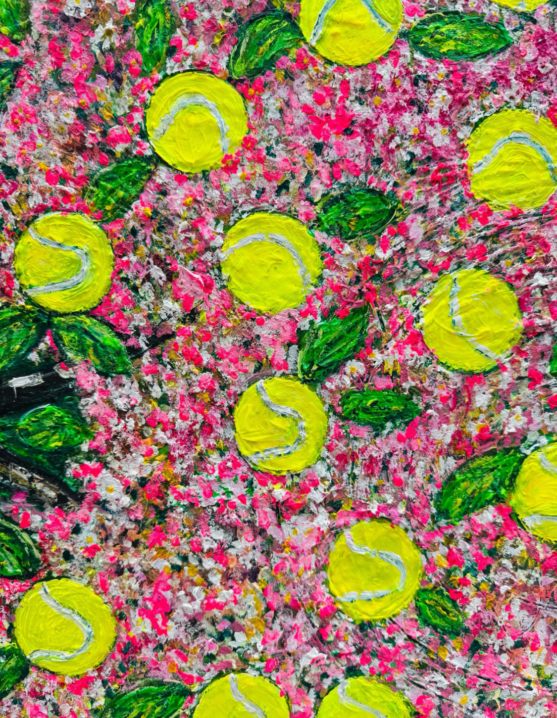 Wimbledon Cherry Blossom Woman - Original Textured Oil Painting | Surreal Tennis
