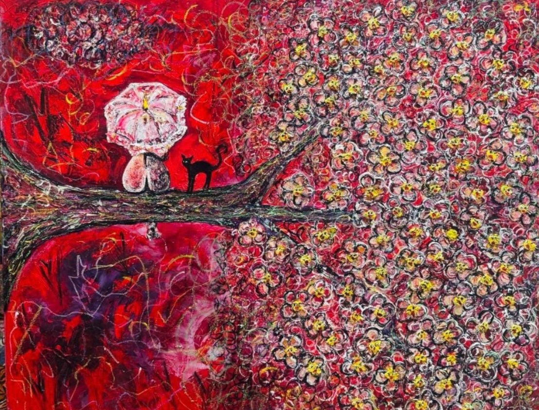 Lucky Cat - Original Abstract Painting 100cm x 80cm | Maneki Neko Art by Limaxart