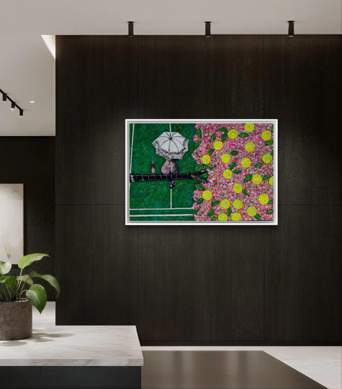Wimbledon Cherry Blossom Woman - Original Textured Oil Painting | Surreal Tennis