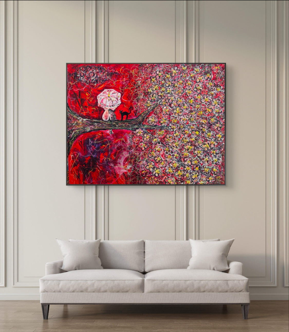 Lucky Cat - Original Abstract Painting 100cm x 80cm | Maneki Neko Art by Limaxart