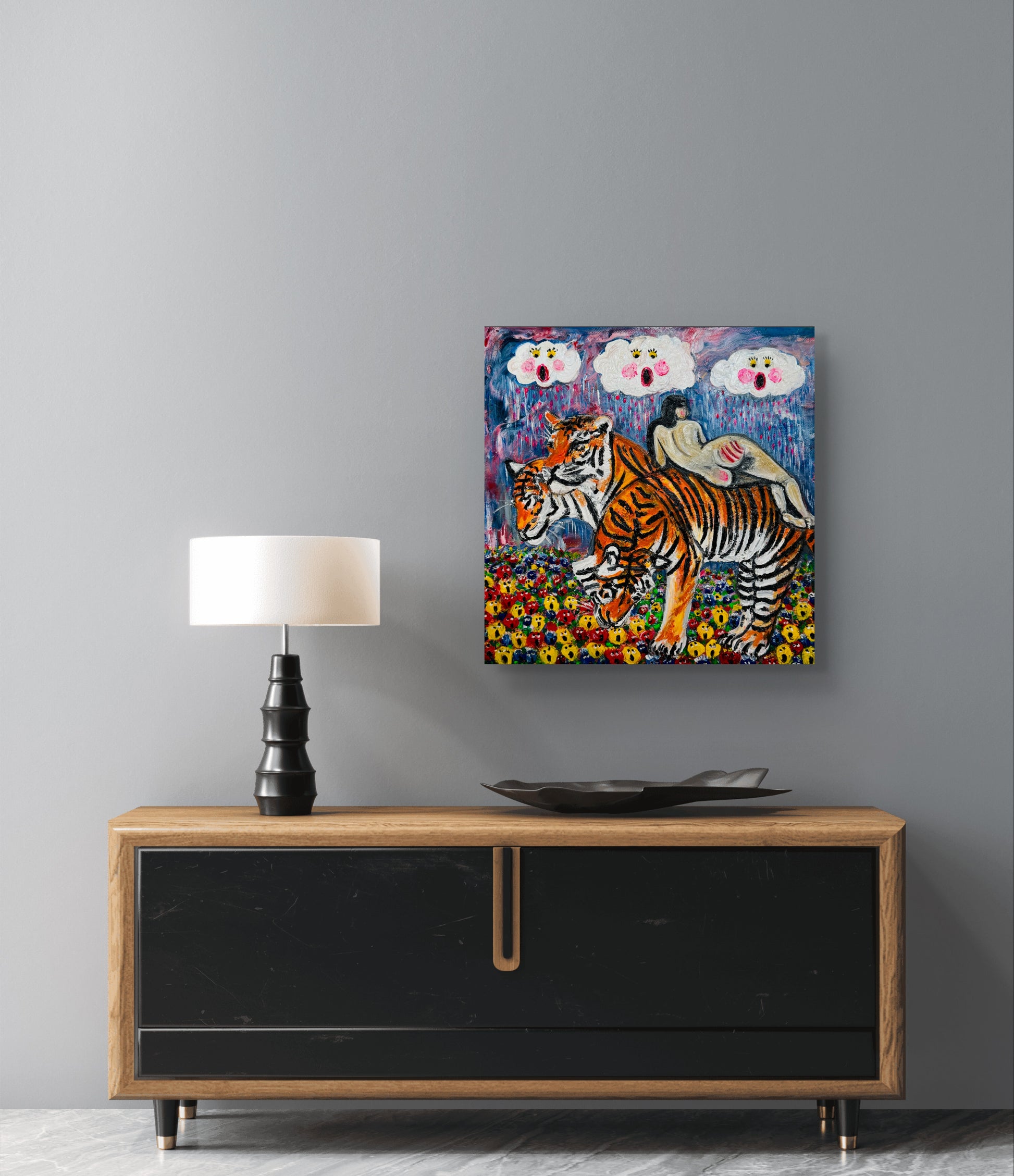 3HEADED TIGER - Original Oil Painting 30cm x 30cm by Limaxart