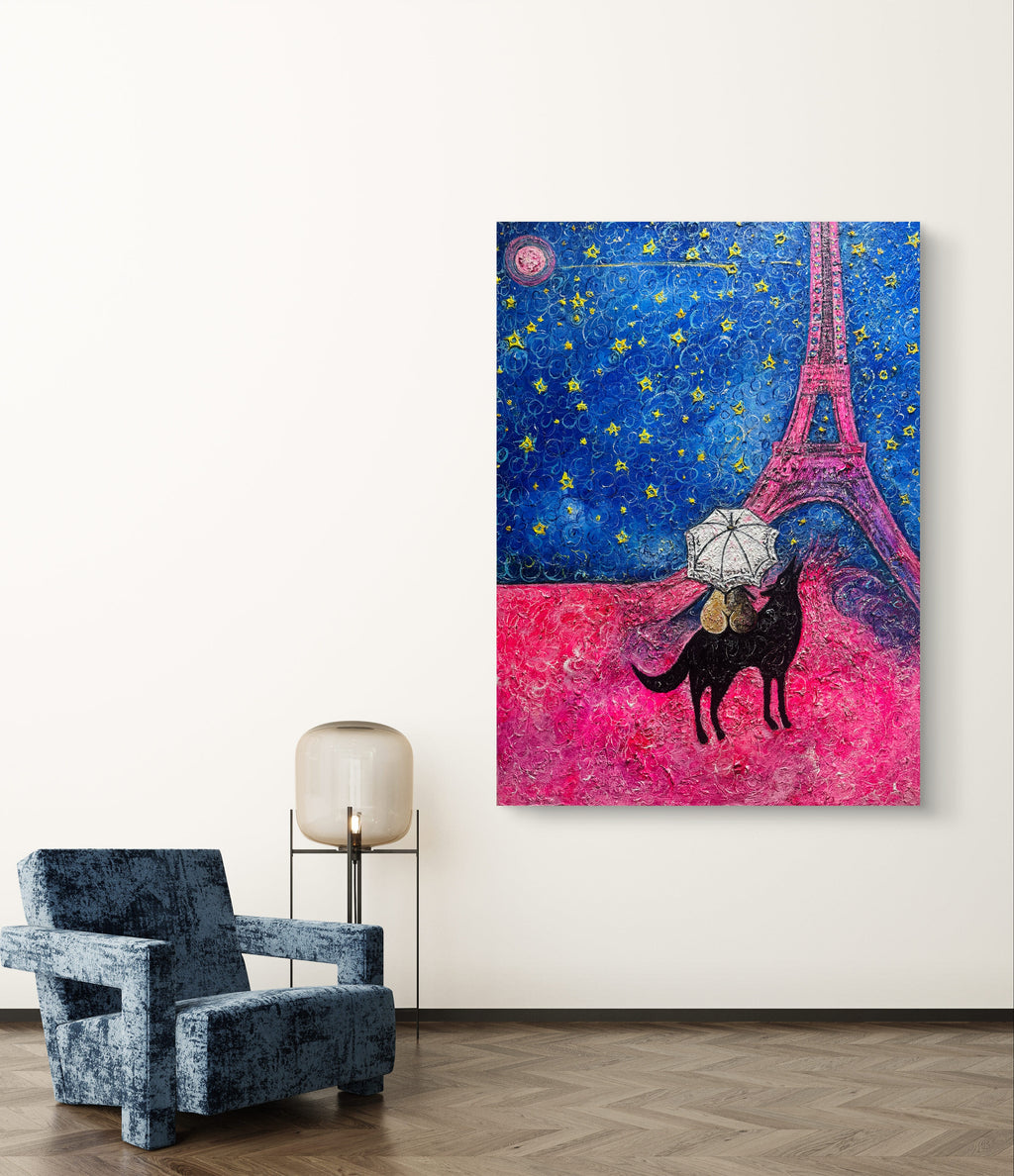 Paris Dreams - Original Wolf & Eiffel Tower Painting | Mystical Art by Limaxart