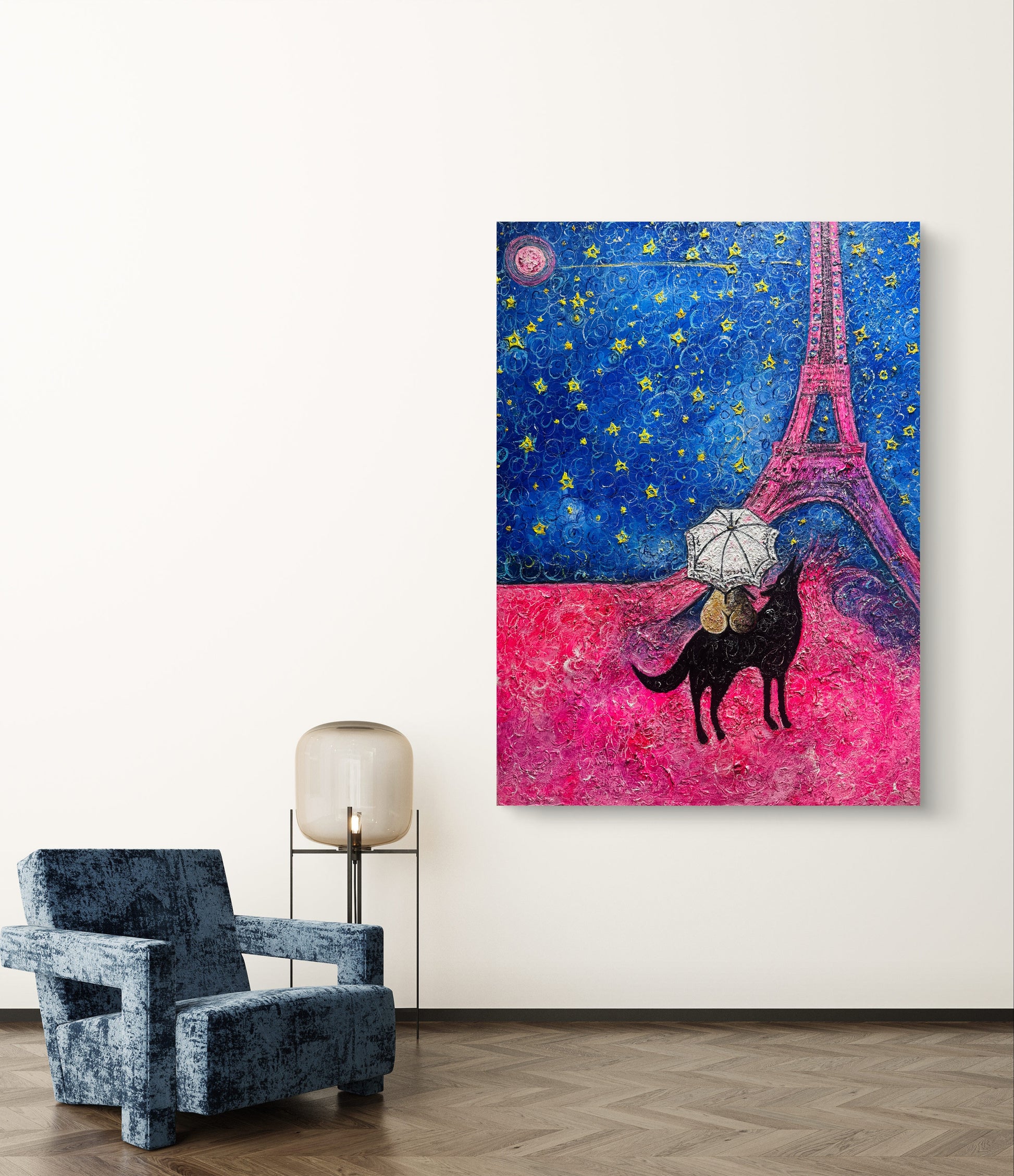 Paris Dreams - Original Wolf & Eiffel Tower Painting | Mystical Art by Limaxart