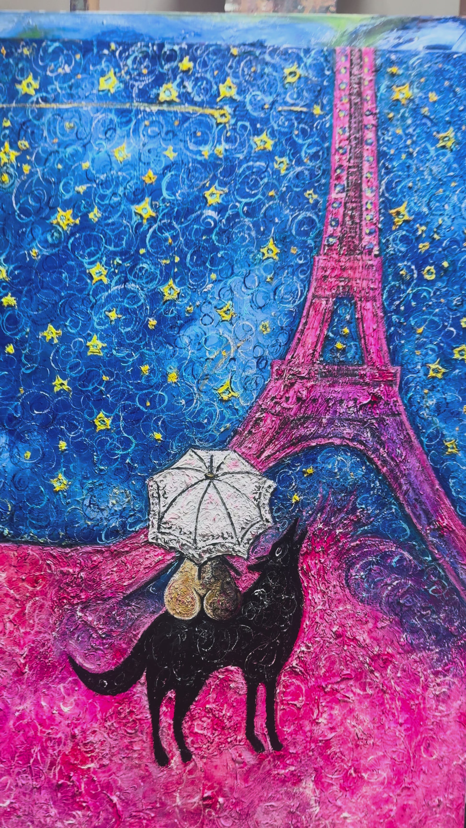 Paris Dreams - Original Wolf & Eiffel Tower Painting | Mystical Art by Limaxart